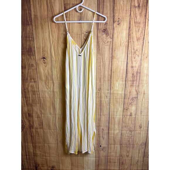 Billabong Flowy Yellow and White Striped Onesie Swimsuit Coverup Size S - Picture 4 of 7